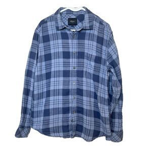 Rails Men’s Large Button Up Shirt Flannel LS Wyatt Steel Blue Knit Cotton Casual